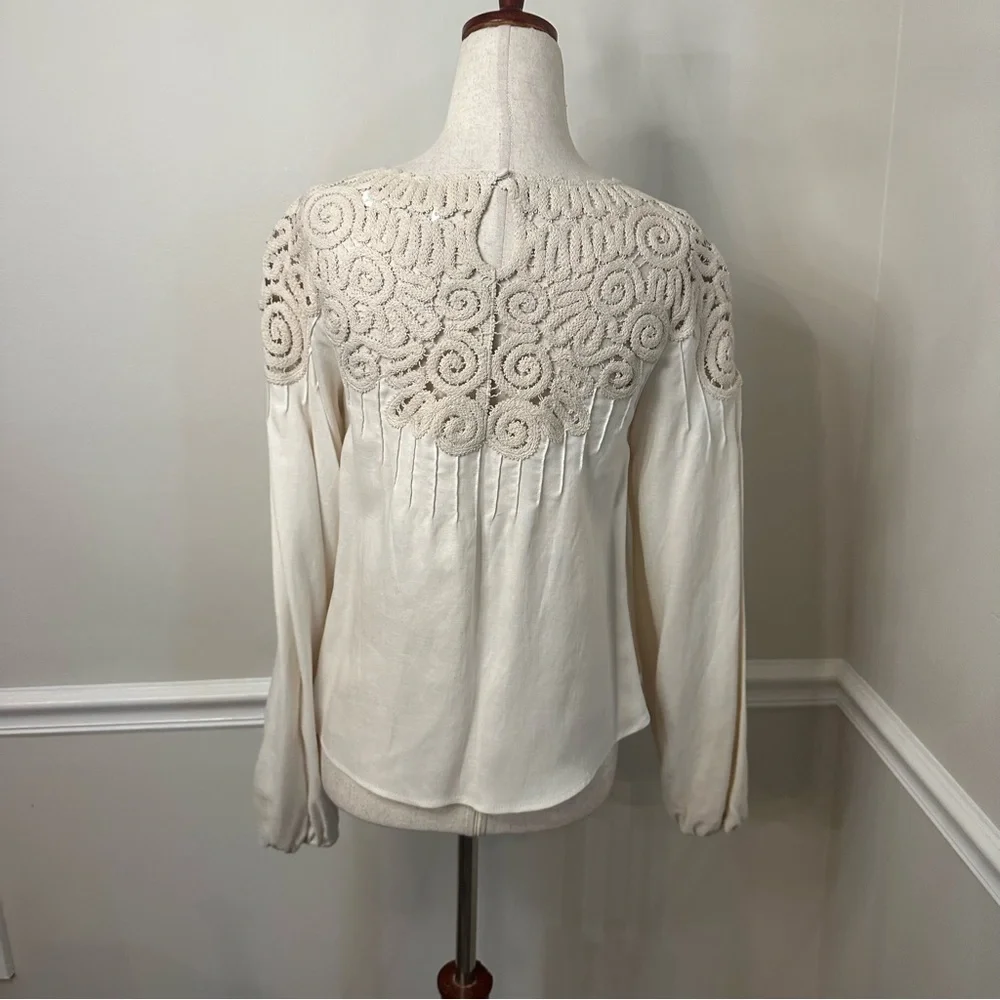 Jonathan Simkhai maribel embroidered cotton top in shell- Size XS